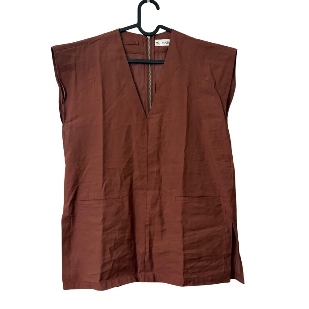 WJ Martin Brown Vneck Chic Sleeveless Boxy Side Slits Top Womens Small IT40